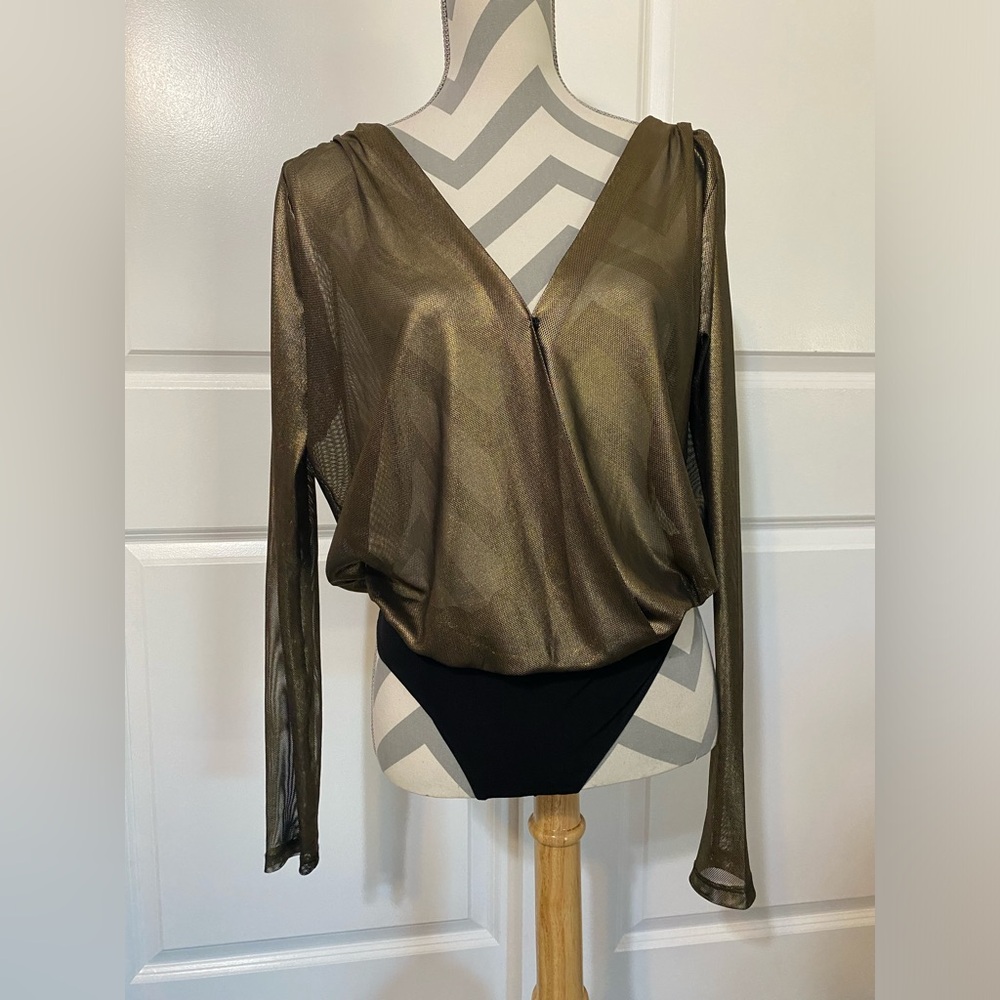BCBGeneration Medium Gold Sheer & Black Bodysuit
